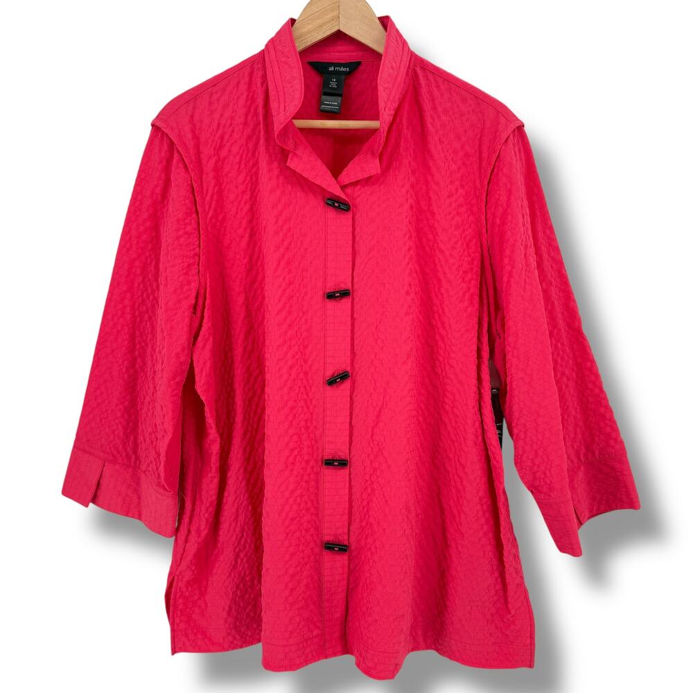 Ali Miles Textured Button Front Shirt Plus Size 1X 3/4 Sleeve Art To Wear